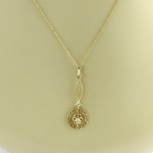 Vintage 14 Karat Yellow Gold and Diamond Pendant - Picture 6 of 7